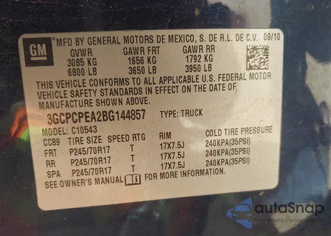 2011 Chevrolet Silverado 1500 Work Truck from USA, damaged, VIN 3GCPCPEA2BG144857